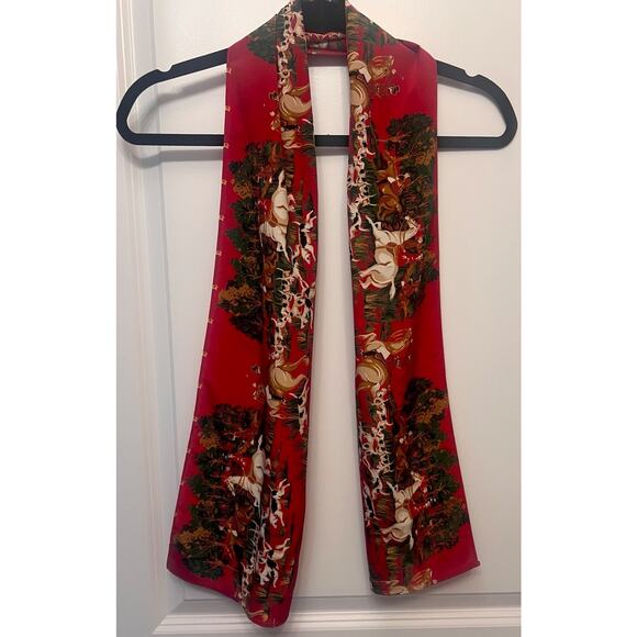 Beautiful Esquestrian Horses Hunting Dogs Red Scarf Wrap Vintage - Picture 2 of 12
